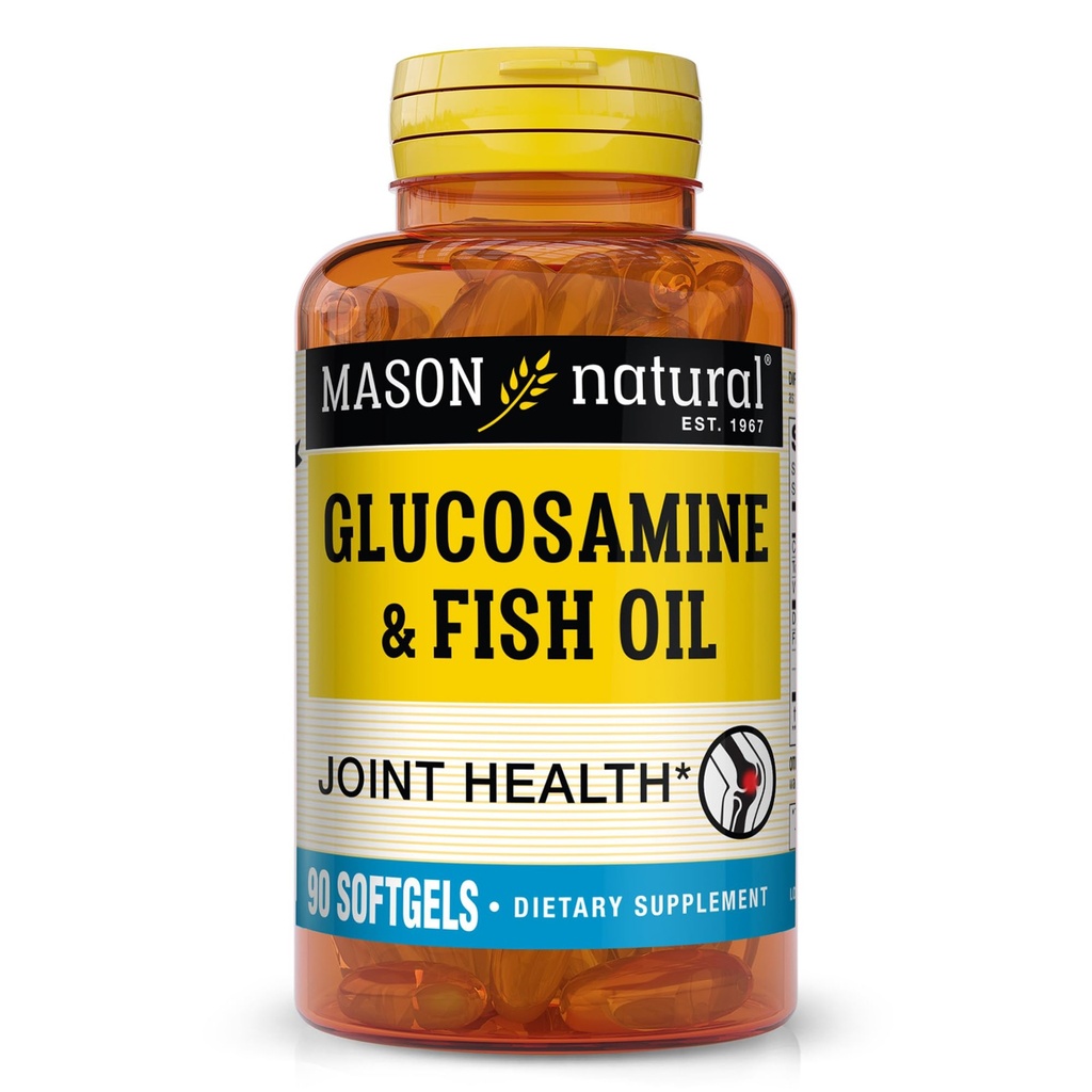 MASON NATURAL Glukosamin & Fish Oil Supplement med DHA & Omega 3 for felles og muskel støtte, 1 måneds forsyning Softgel piller