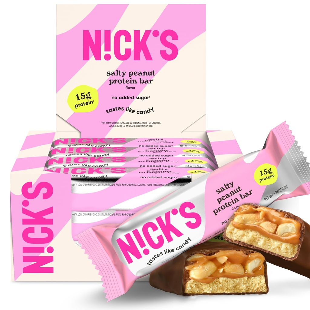 NICKS Protein Bars Sjokolade Peanut | 15g protein | 200 kalorier | Lav karbohydrat keto vennlige snacks Ingen lagt sukker (Multipack 12 barer x 50g)
