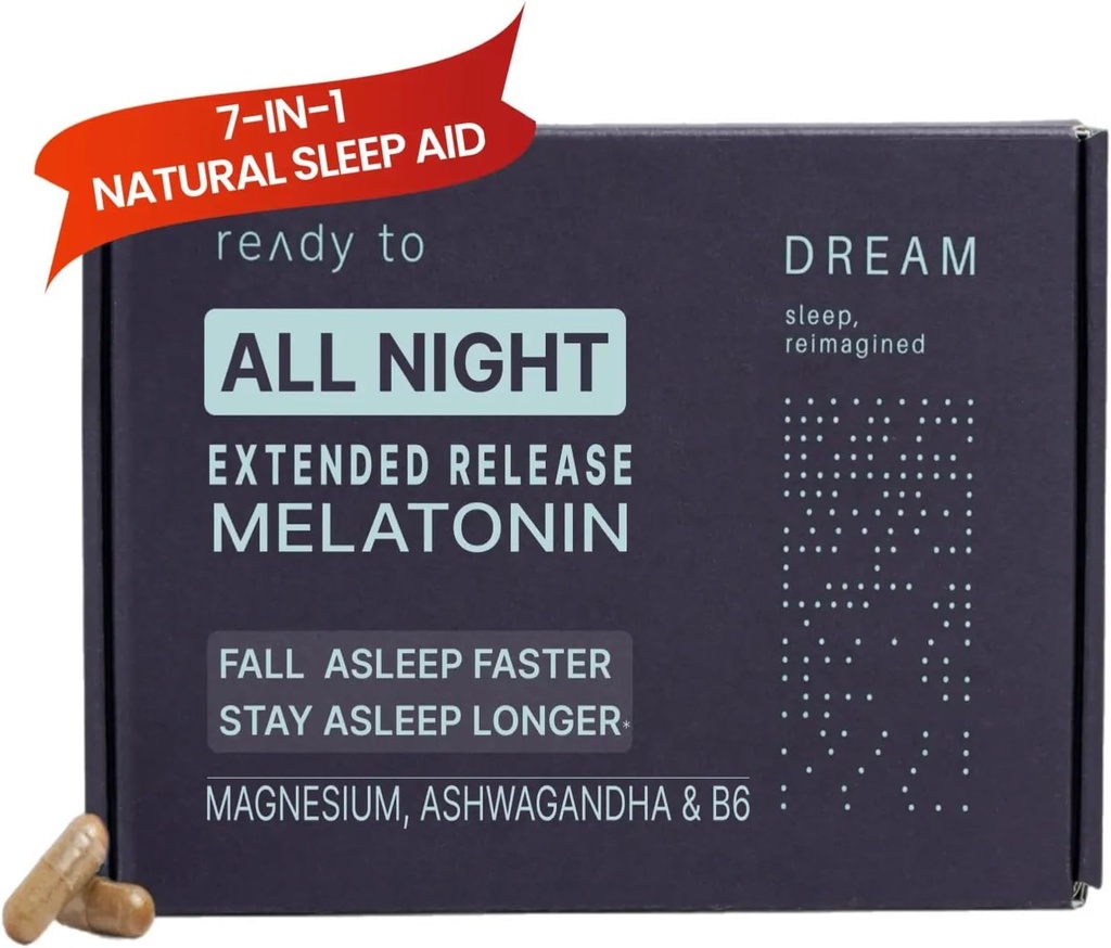 Drømme Naturlig søvnhjelp for voksne – Sovetilskudd med Time Release Melatonin, Magnesium, Ashwagandha, B6 & Kamille – Ikke-Habiterende søvnvitaminer – 60 Kapsler 11/30/25 Utløp