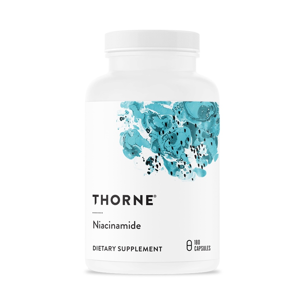 THORNE - Niacinamid - 500mg Niacin - Ikke-flisende form av vitamin B3 - Støtte felles helse, hudhelse og hvile søvn* - Glutenfri - 180 kapsler