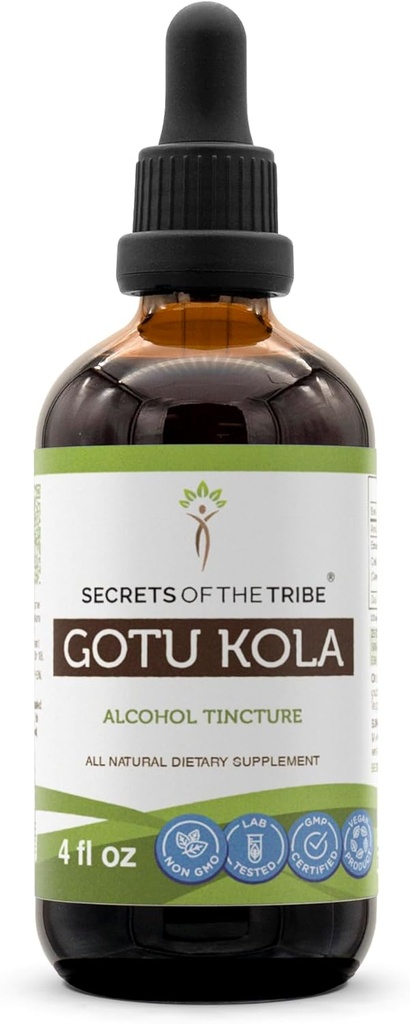Hemmeligheter av Tribe Gotu Kola Tinktur alkohol væskeekstrakt, Gotu Kola (Centella Asiatica) tørket urt (4 FL OZ)