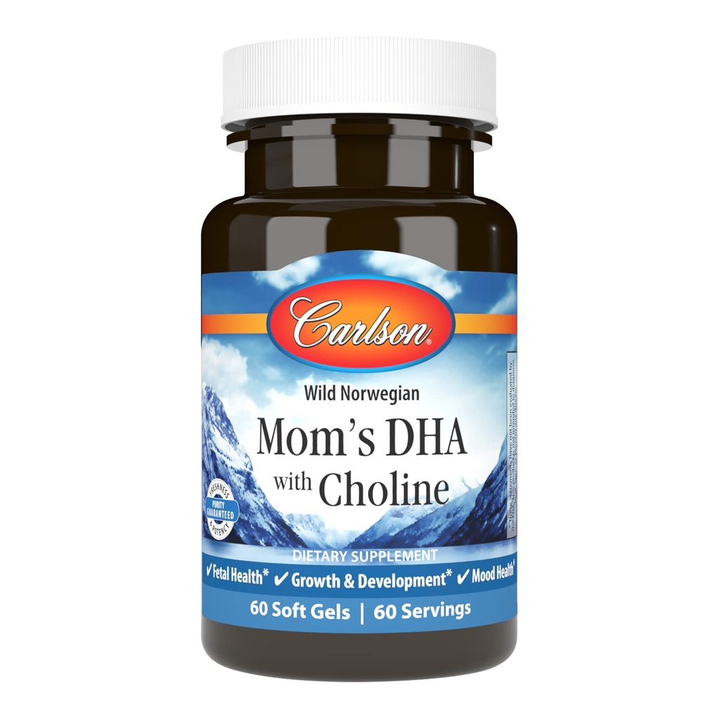 Carlson - Mors DHA med Choline, 3:1 DHA til EPA forhold funnet i brystmelk, vekst og utvikling, 60 Softgels