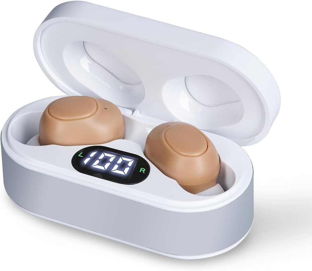 Høreapparater for eldre, oppladbare høreforsterkere med støy Annullering, krystallklar lyd, usynlig OTC-høreapparater m/Charging Case for voksne