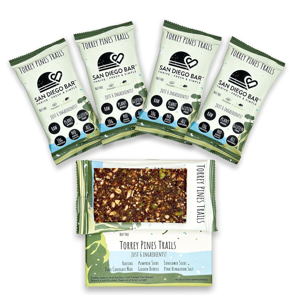 San Diego Bar-Torrey Pines Trails | Pumpkin + Solblomst | RAW & Vegansk Protein Barer | Sukker & Glutenfri | Frokostbarer | Energibarer | Snack Barer | 6 Hele maten ingredienser | Plantebasert protein