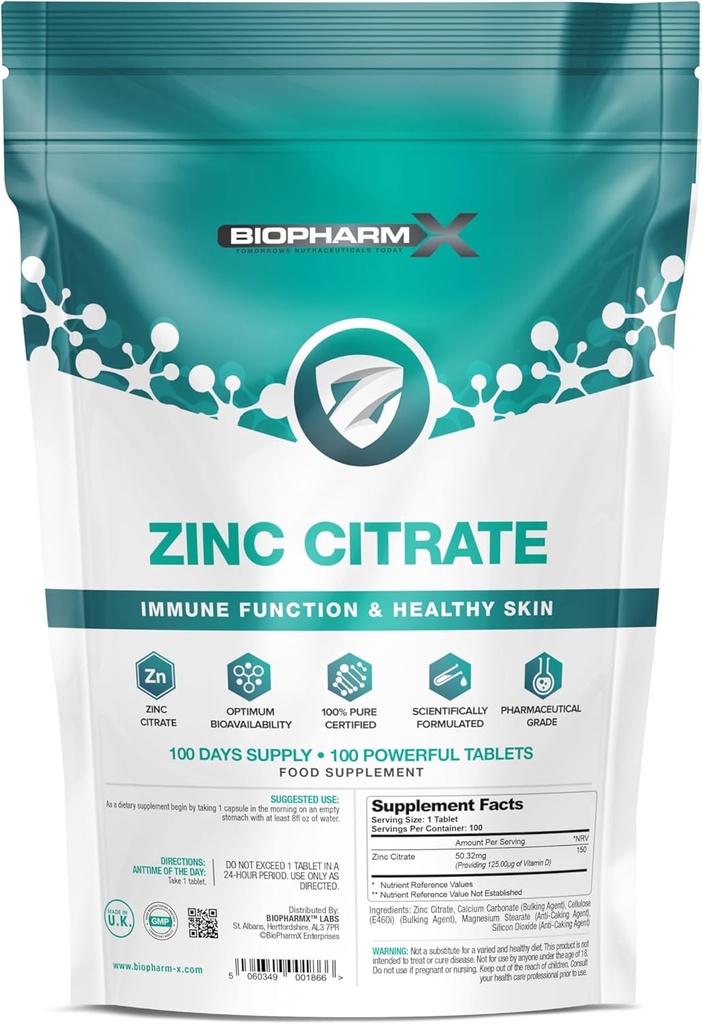 Sink Citrate (100% ren sertifisert/maksimum styrke 50 mg tabletter x 100 (1 per dag)