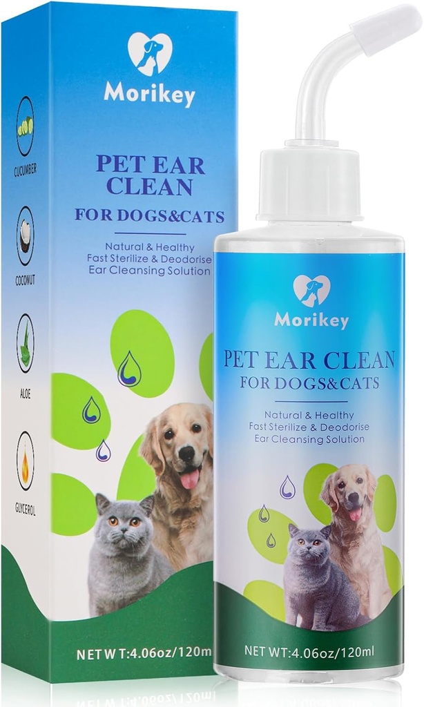 Pet Ear Cleaner Solution for Hunde & Cats, Nature Dog Ear Drops Hjelper Eliminere Odor Relieve Soothe Itchiness - 4.06oz/120ml