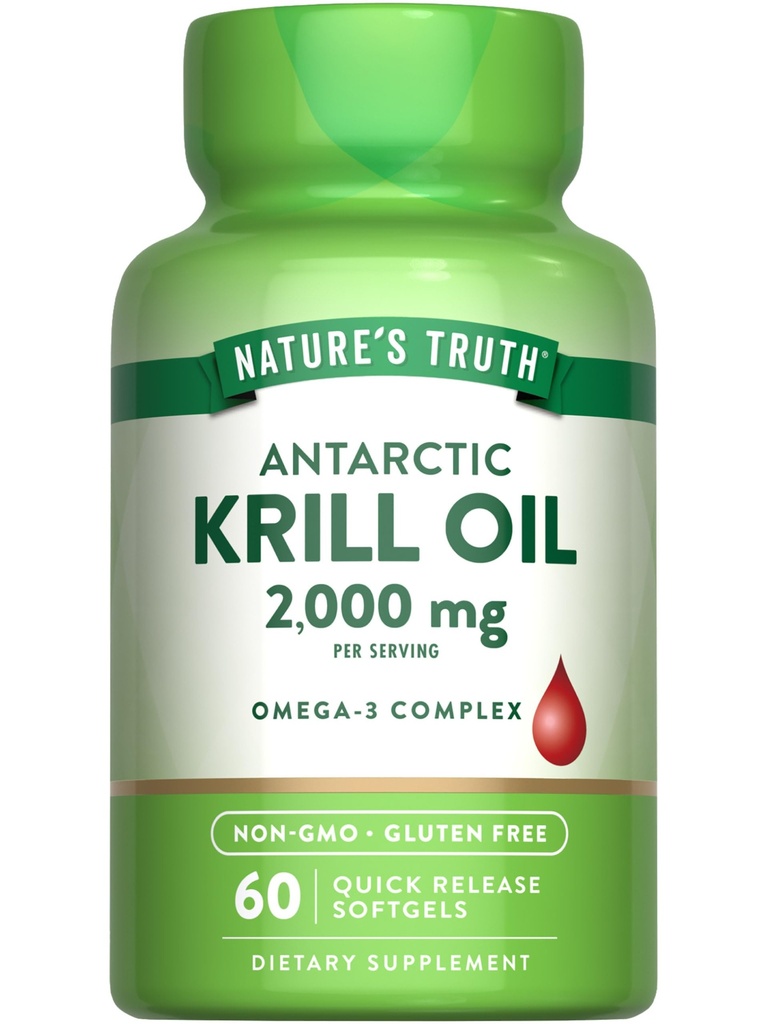 Naturens sannhet Antarktis krill olje 2000mg Softgels | 60 greve omega-3 med EPA & DHA | Ikke-GMO & Glutenfri Supplement