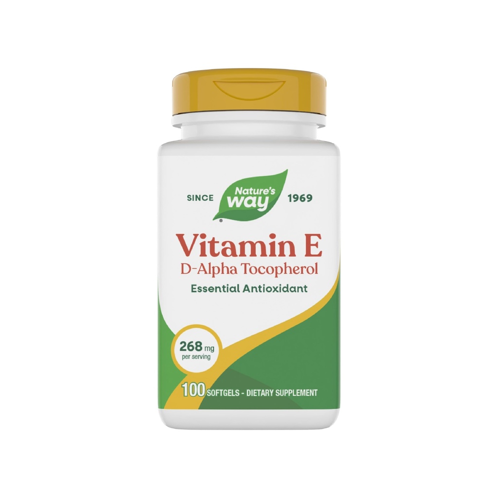Naturens måte vitamin E D-Alpha Tokopherol - 268 mg per porsjon - Antioksidant – essensiell næringsstoff for hjertemuskelceller* - Glutenfri - 100 Softgels
