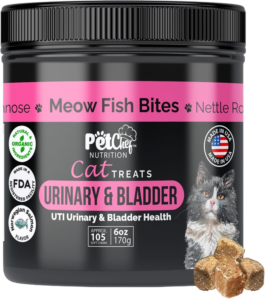 Kjæledyr Chef Urinal Cat behandler lav-kalori UTI støtte med Cranberry & Probiotika Holistisk Nyre & Bladder Helse - Naturlige kosttilskudd for katter - Forbedre Digestion & Stool kvalitet organiske ingredienser