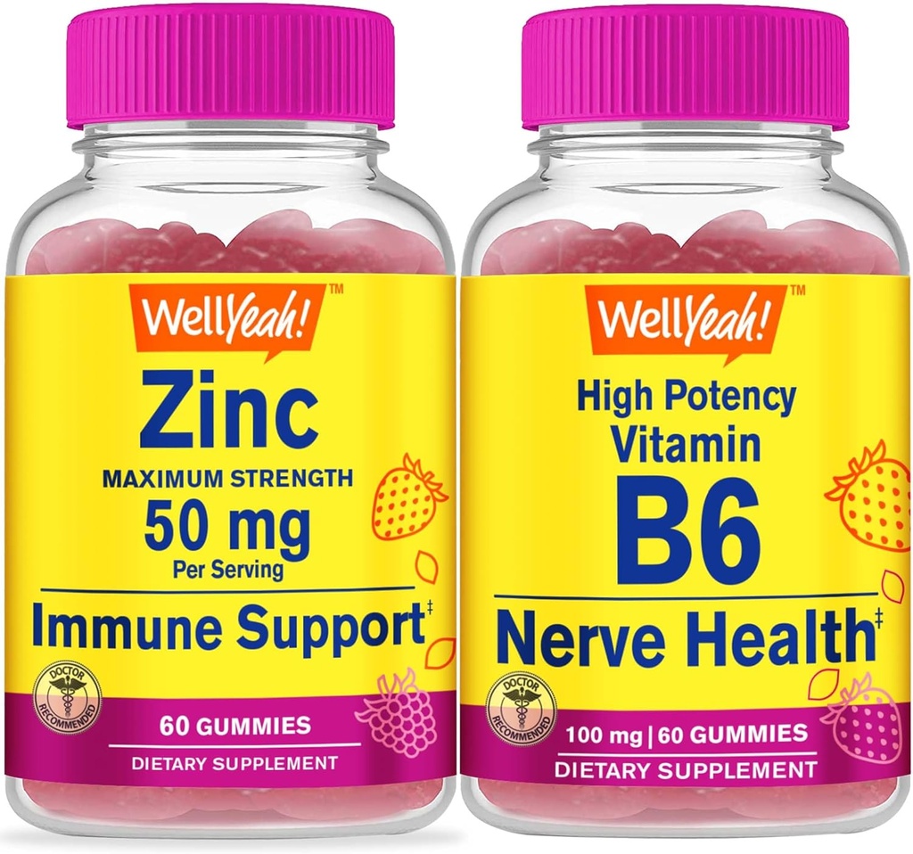 VelJa Sink + høy potens Vitamin B6, Gummies Bundle - Great Tasting, Vitamin Supplement, Glutenfri, GMO Free, Chewable Gummy