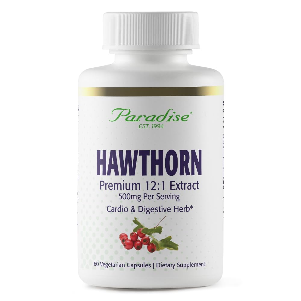Paradise Herbs Hawthorn Berry, Aktiv Hele Spectrum Extract, Super Potent, Ultra ren, Vegansk, Ikke-GMO, Glutenfri, 60 Vegetariske kapsler