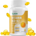 Vitamin D3 K2 med MCT olje, vitamin D3 5000 IU og K2 100mcg, formel 2 i 1 for bein og hjerte helse, glutenfri - 60 Count Softgels