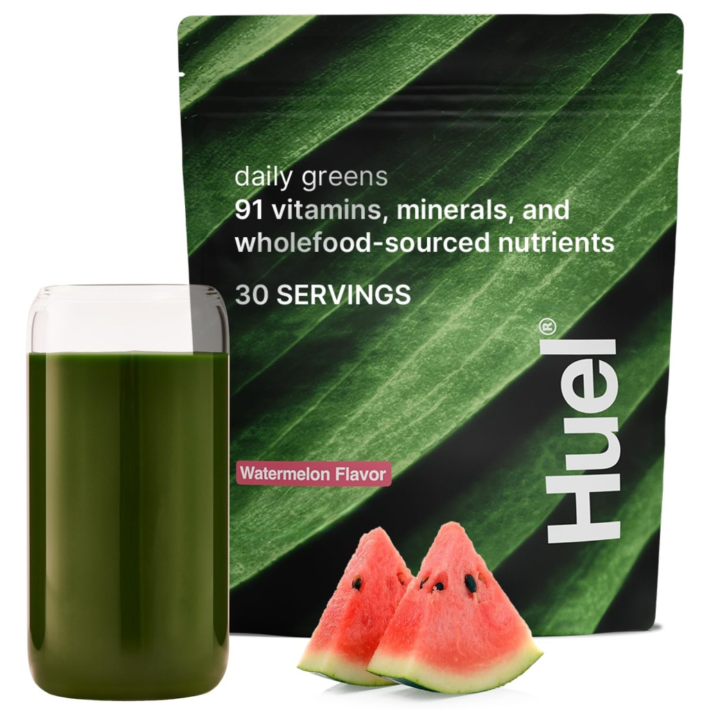 Huel Daglige Grønn Vannmelon | Superfood Grønn pulver | 91 Vitaminer, Mineraler, og Helfood-kildede ingredienser | Adaptogener, Antioksidanter, Gut-vennlig probiotika | 30 Services