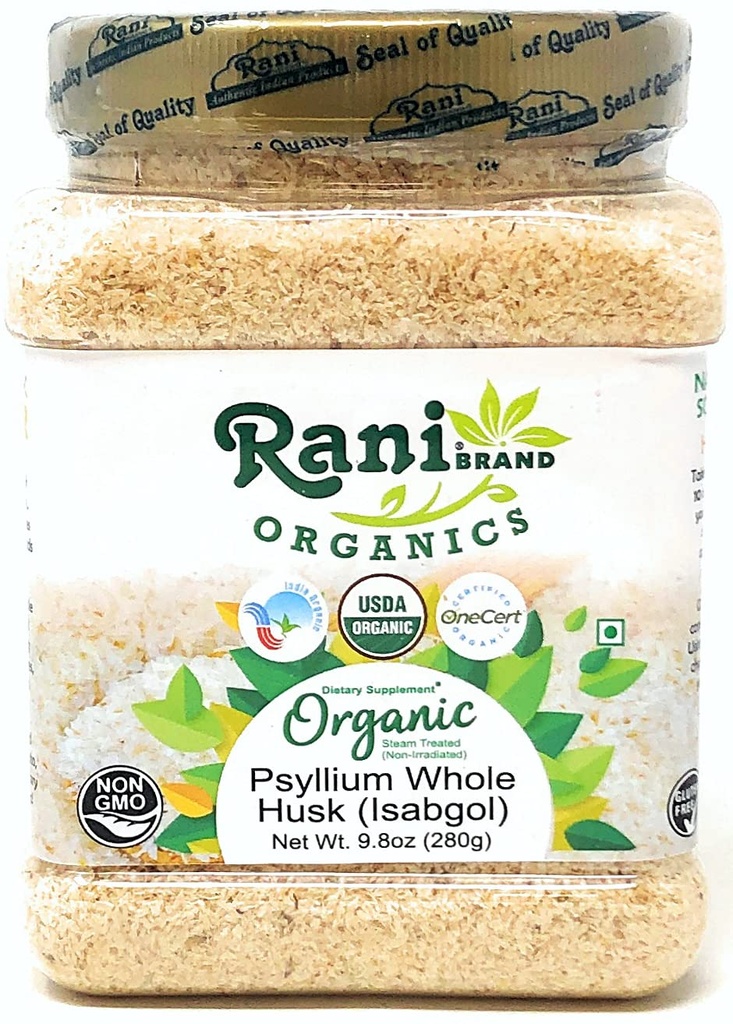 Rani Organics Psyllium Hele Husk pulver (Isabgol), Diett Fiber Supplement, USDA Organic 9,8oz (280 g) PET Jar ~ Alle naturlige | Vegansk | Glutenfri | Ikke-GMO | Indisk opprinnelse