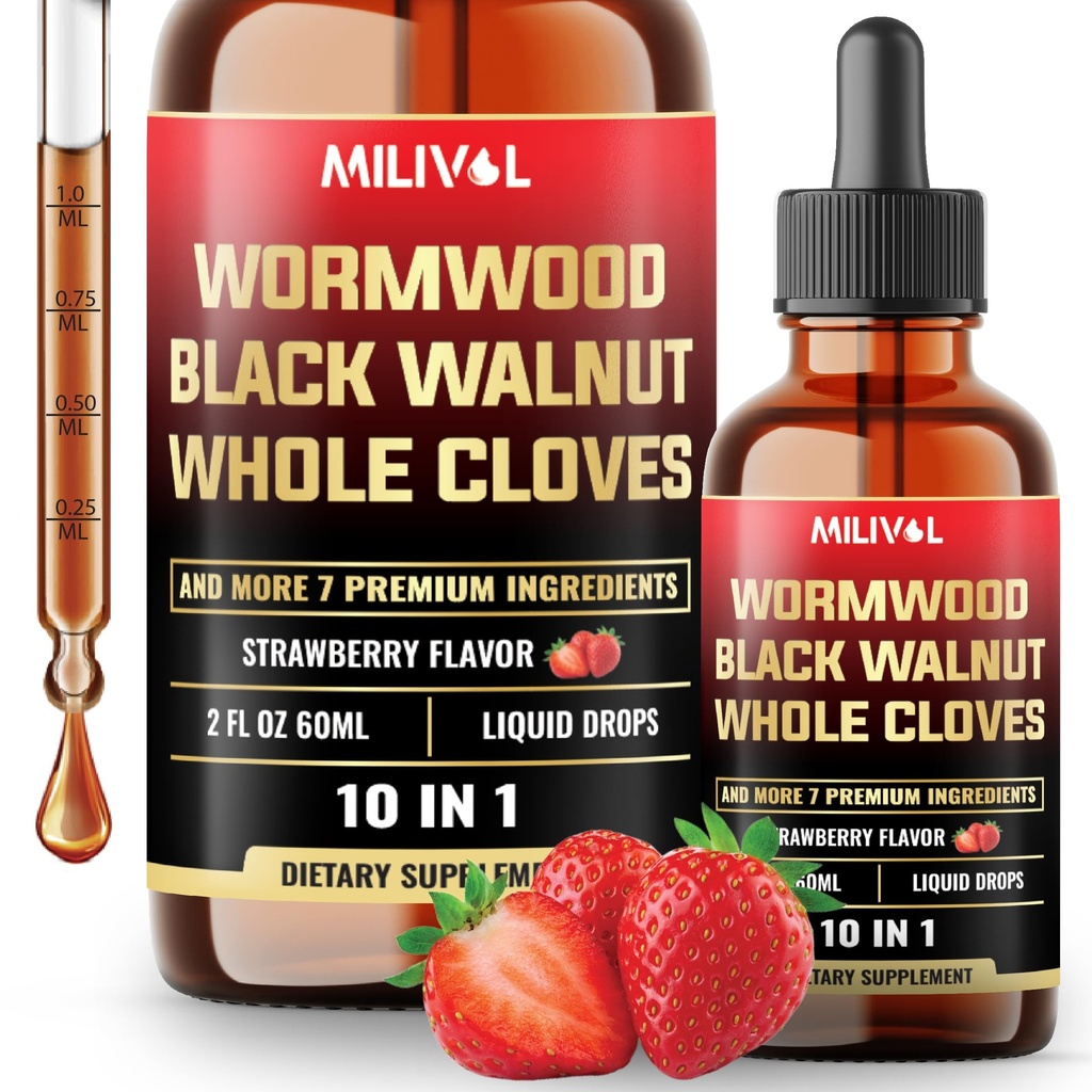 10in1 Wormwood flytende dråper med Wormwood, Black Walnut, Hele Cloves & 7 Mer - Støtte Digestive, Immun - 2 Fl Oz - 60 dager