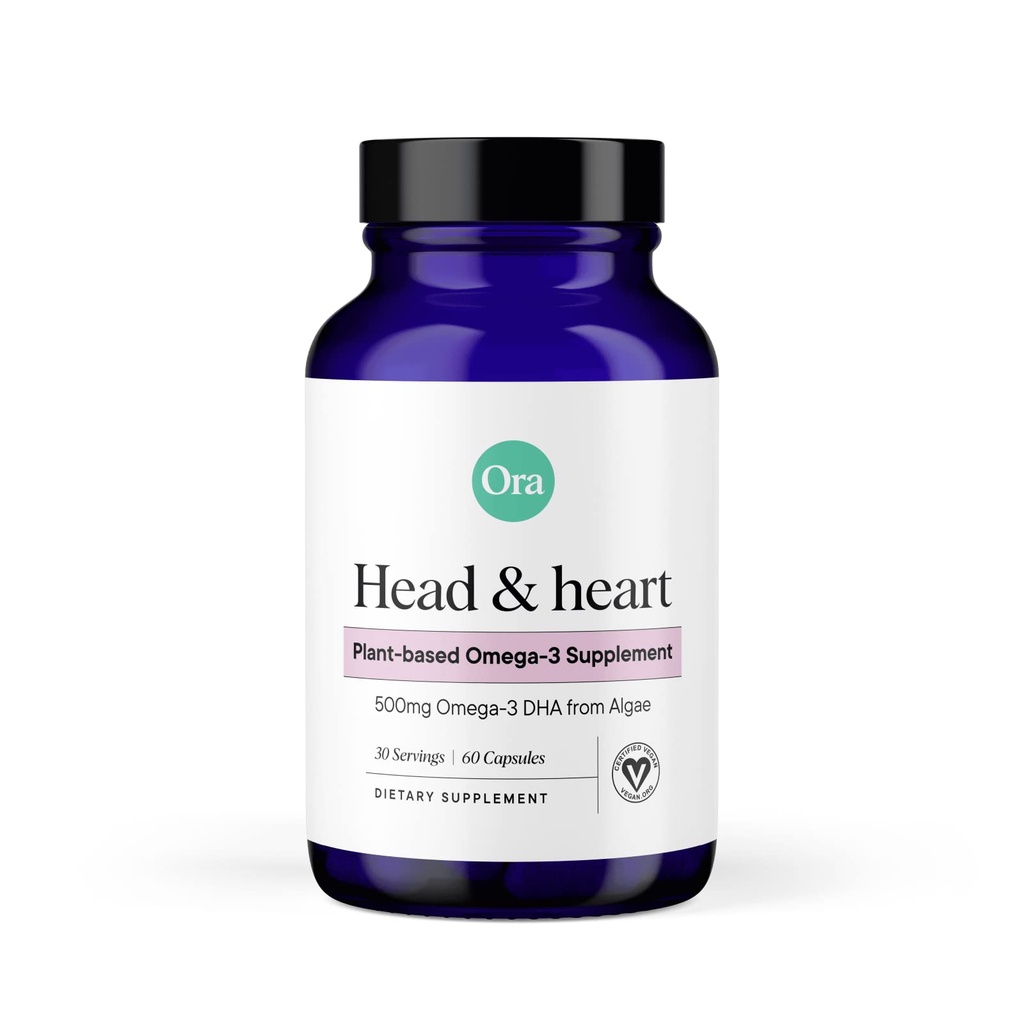 Ora Organic Vegan Omega 3 Supplement - 500mg DHA for hjerne, øye og hjerte helse - laget av bærekraftig Algae - 60 kapsler