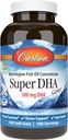 Carlson - Super DHA Gems, 500 mg DHA Supplements, 640 mg fettsyrer, Wild-Caught Norsk Arctic Omega 3 Fish Oil Supplement, Sustainablely Sourceed Fish Oil Capsules, 180 Softgels