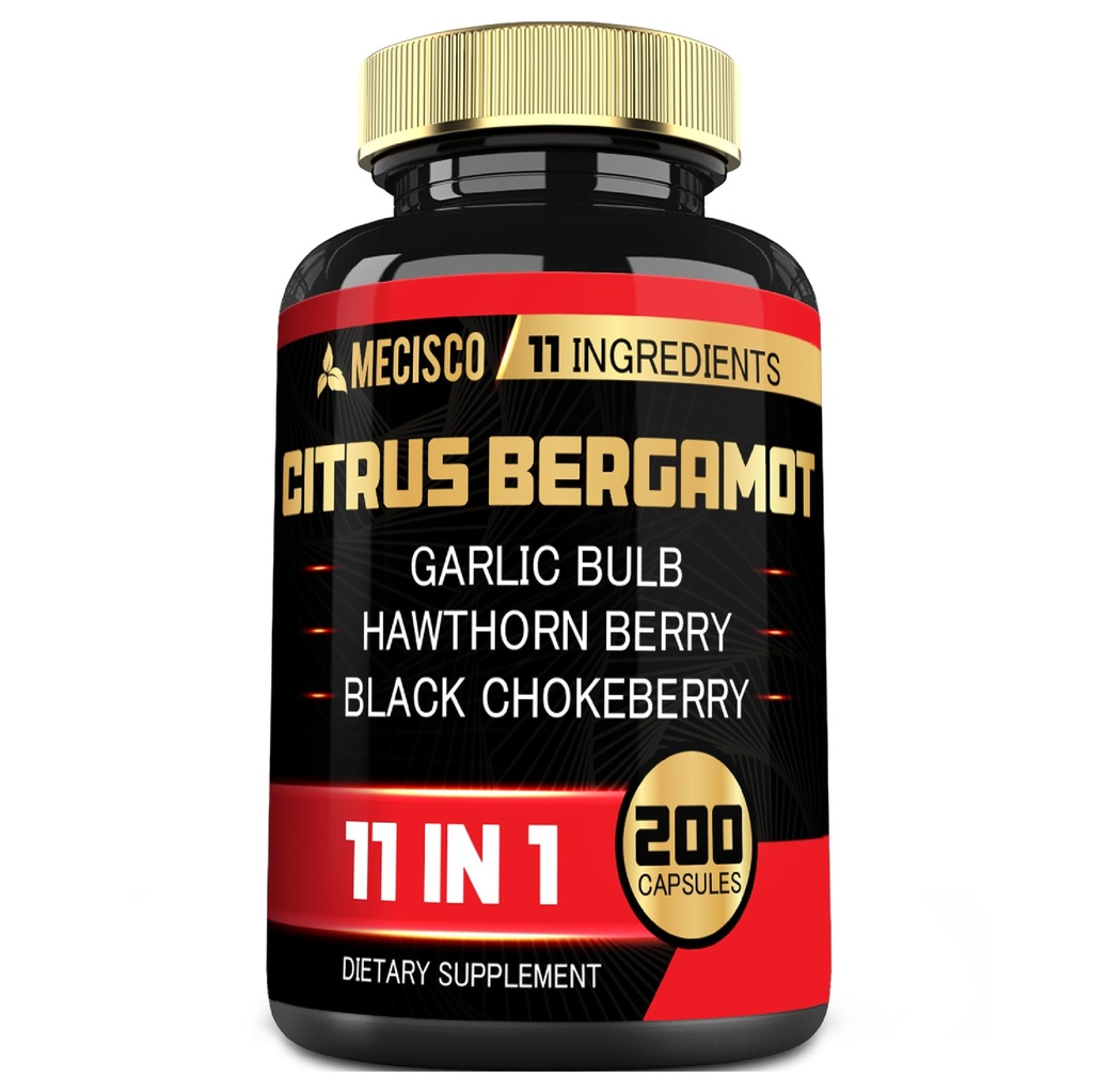 11in1 Citrus Bergamot Supplement 1000mg med Olive Leaf, Hawthorn Berry, Guggul, Hvitløk, og mer - Støtte immunitet, Sirkulatorisk system og generelle helse - 200 kapsler