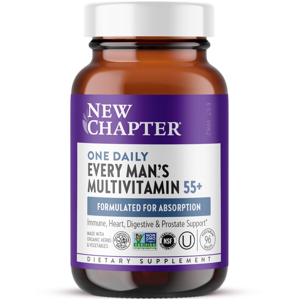 Ny kapittel Menns multivitamin 50 Plus for hjerne, hjerte, digestiv, prostata og immun støtte med 20+ næringsstoffer + astaxanthin - hver manns én daglig 55+, Gentle på magen - 96 ct