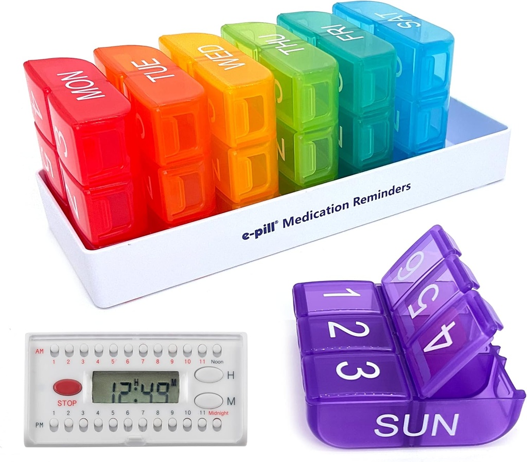e-Pill 6 ganger om dagen x 7 dager ukentlig pilleorganisator, vitamin og medisin piller Box Påminning - med 6 alarm timer (hvit)