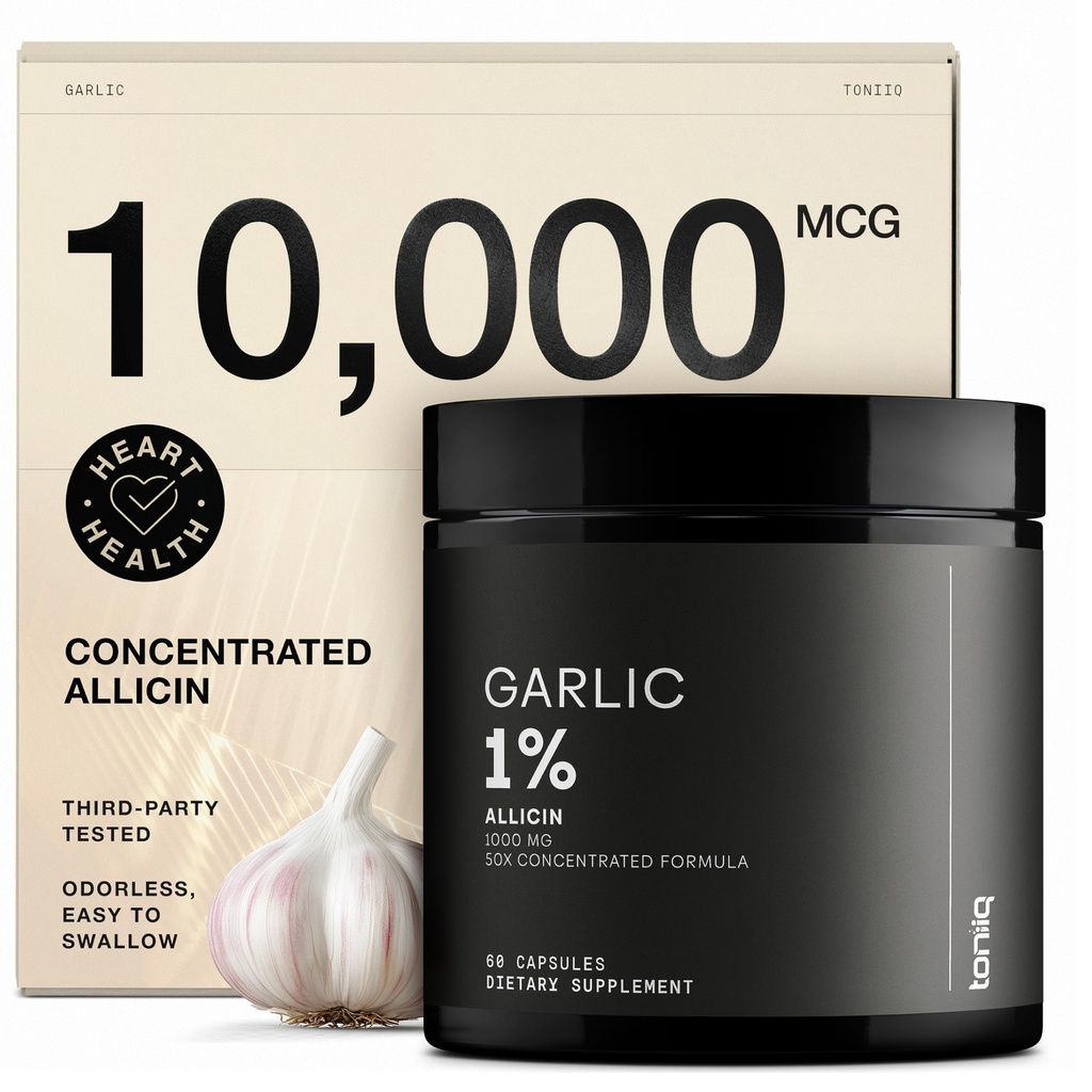 Hvite kapsler med 10 000mcg allicin - Odorless - 50:1 Ekstrakt for maksimal styrke - tredjeparts Lab testet - 60 vegetariske kapsler