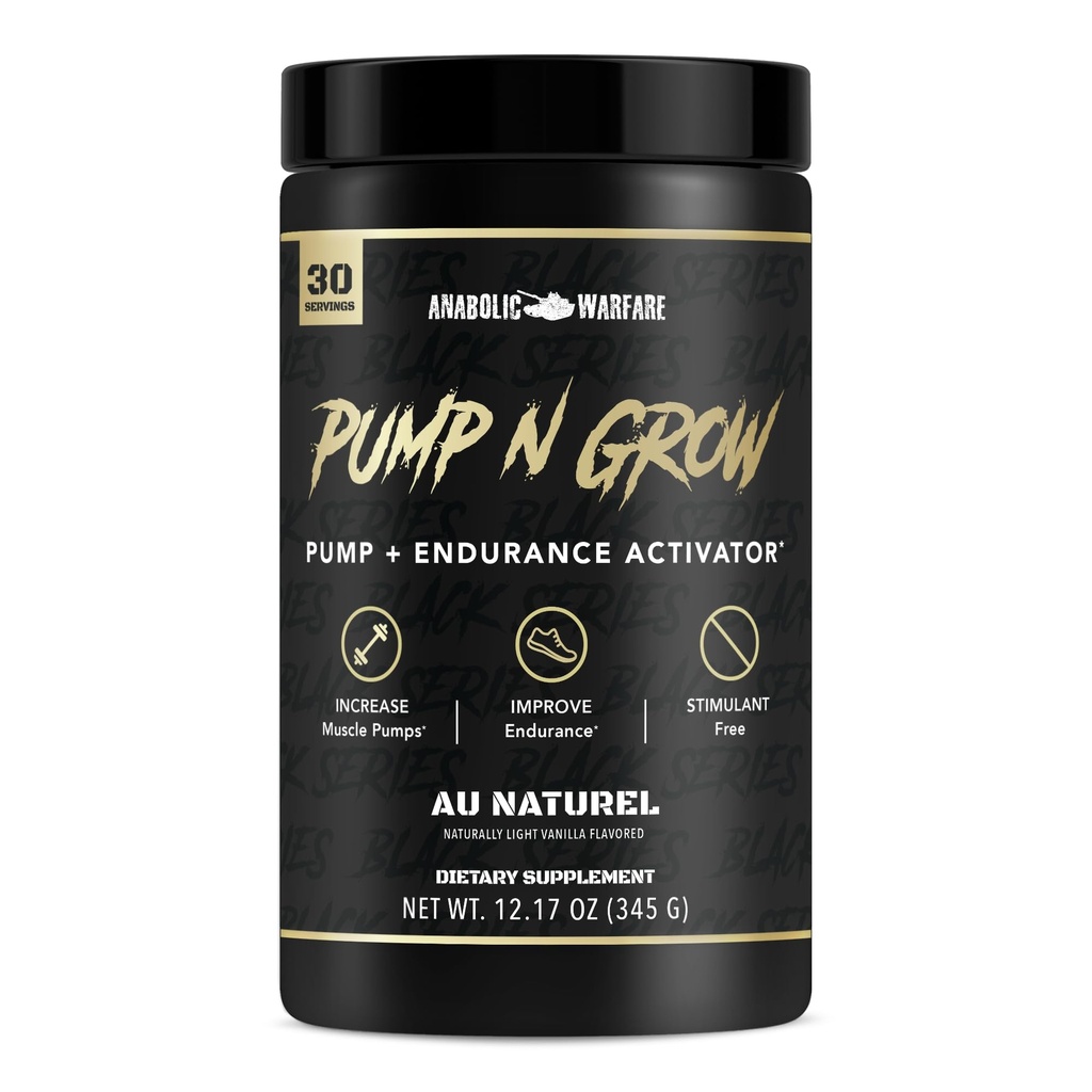 Anabol Warfare Pump-N-Grow Muscle Pump Supplement Koffein gratis pre trening med L-Citrulline, L-Arginine, Beta-Alanine (Au Naturel – 30 serveringer)
