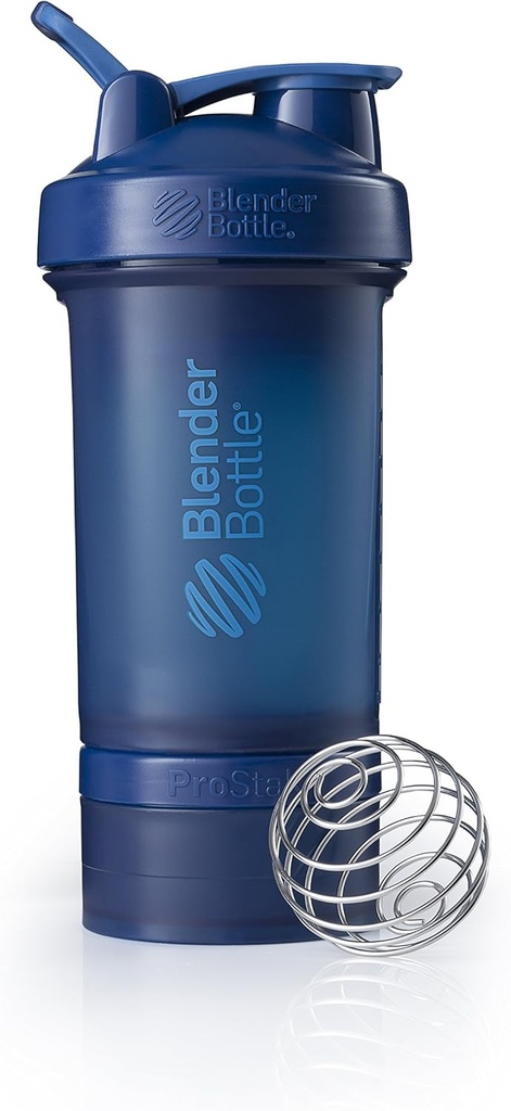 BlenderBottle Shaker flaske med pilleorganisator og lagring for protein pulver ProStak System, 22-Ounce, marine