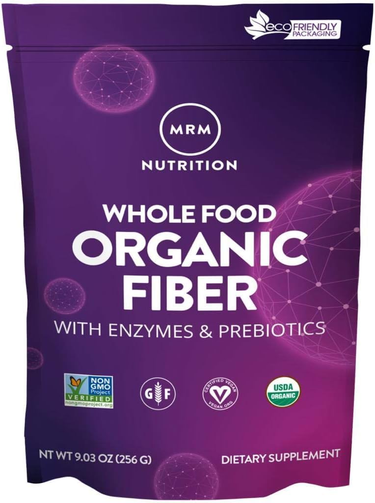 MRM Ernæring Hele maten organisk fiber | med enzymer + prebiotika | Uoppløselige + løselige fibre | Digestive helse + regelmessighet | 6g Fiber per servering | 32 Servering