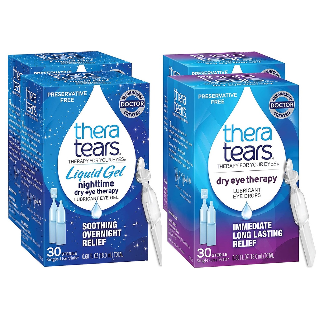 TheraTears Nighttime terapi Lubricant Eyedrops for tørre øyne, preservativt gratis, enkeltbruksglass, klar, 60 telle, 0,6 fl Oz med TheraTears øyedråper for tørre øyne, 60 telle enkeltbruks vialer