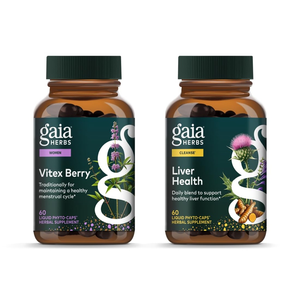 Gaia Herbs Vitex Berry (Chaste Tree) - støtter hormonbalanse og fruktbarhet for kvinner - 60 Vegan Caps & Liver Health - Liver Supplement med Melk Thistle