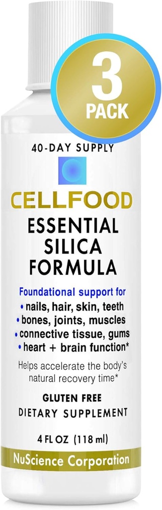 Cellfood Essential Silica Anti-Aging Formel - 4 fl oz, 3 Pack - støtter sunne bein, ledd, hår, hud, negler, tenner og gum - lett å absorbere - Gluten & Thiaminase gratis, ikke-GMO - 120-dagers forsyning