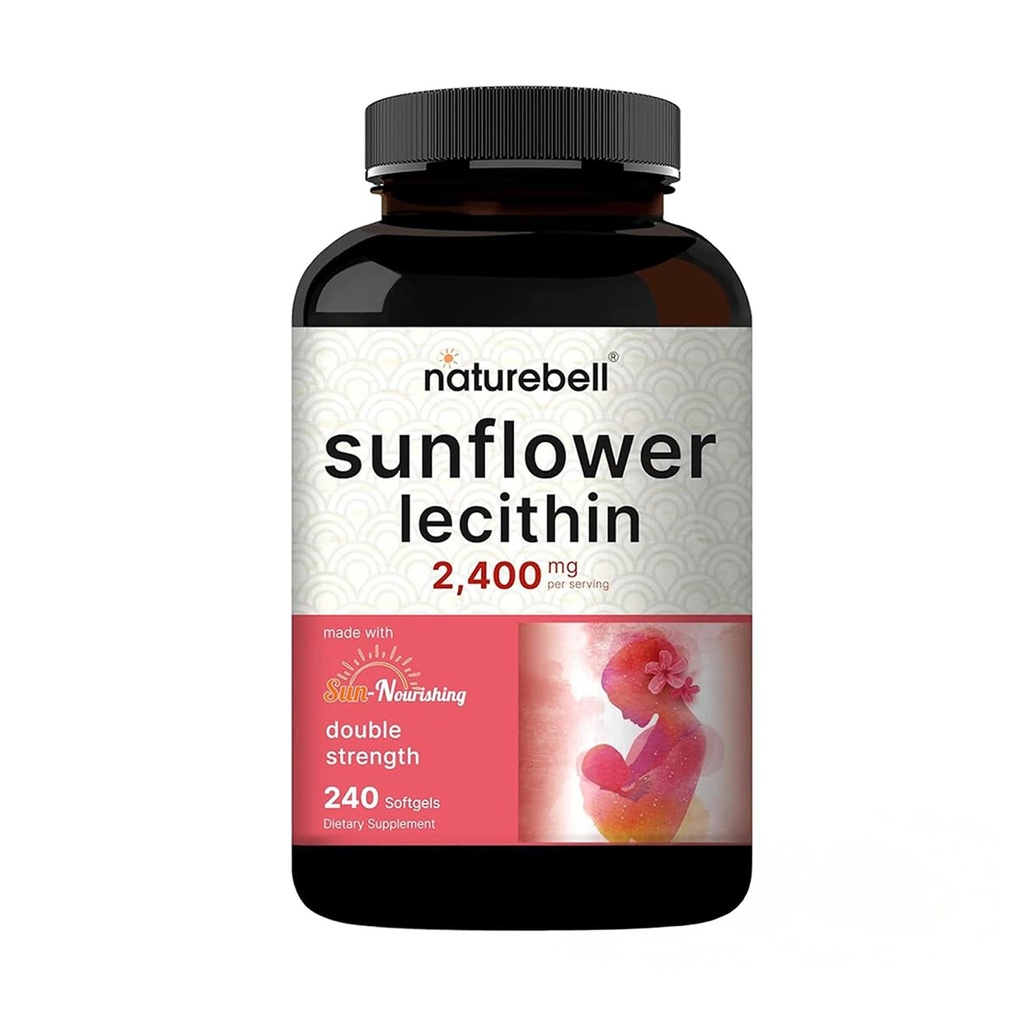 NatureBell solflower Lecithin 2.400 mg, 240 Softgels | Infundert med ikke-GMO solflowerfrøolje – rik på Fosfatidylkolin – Ingen soya, ingen gluten