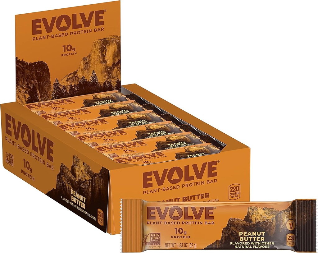 Evolve Plant Basert Protein Bar, Peanut Smør, Dairy Free, Ingen Kunstig Flavors, Ikke-GMO, Emballasje May Vary, 10 g,12 greve (Pack of 1)