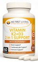 Jeg første levende vitamin D3 K2 Supplement Bone og hjerte Helse Ikke-GMO Formula 125 MCG Vitamin D3 & 100 MCG Vitamin K2 MK-7 Lett å Svelge vitamin D & K Kompleks med kalsium