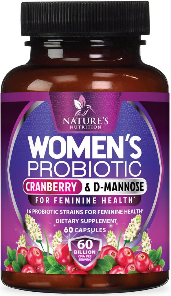 Probiotika for kvinner 60 milliarder CFU - 16 Strains, Prebiotika og Cranberry, PH Balance, Digestive helse, Vaginal & Immune Support, Kvinner Probiotika for Gut Helse, Holdestabil - 60 Kapsler