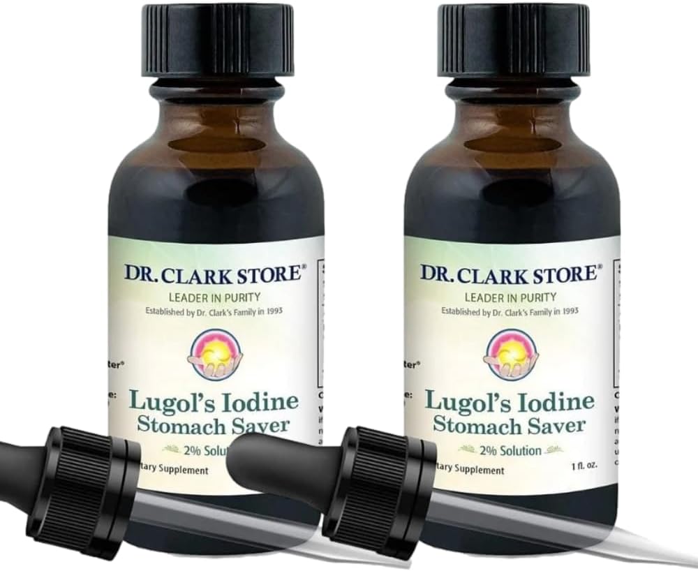 Dr. Clark Lugol iodin 2% løsning - Vannig og 2% Granular Iodin - naturlig mage relief og helsevesen - 1 fl. Oz med en Dropper 2Pack