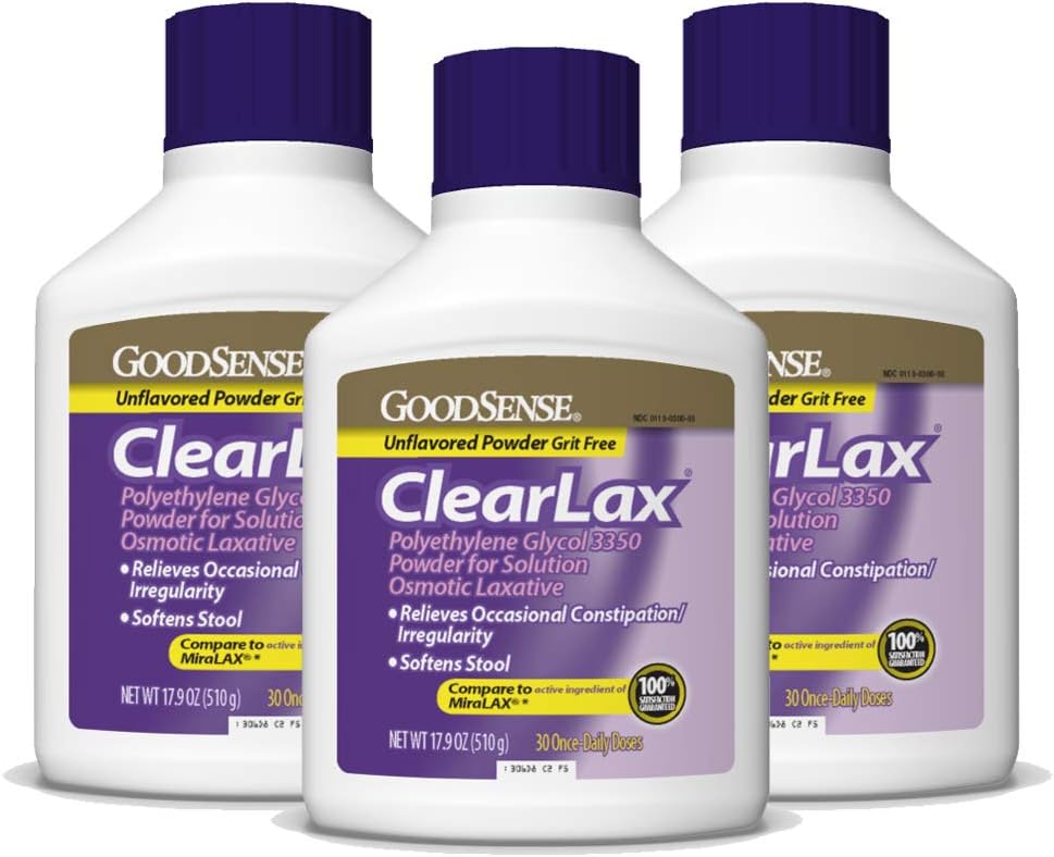 God Sense ClearLax, Polyetylenglykol 3350 pulver for løsning, osmotisk laxativ, 53.7 Oz, pakke med 3