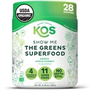 KOS Organic Super Greens pulver erytritol gratis - Plant Basert Superfood Blande med Spirulina, Chlorella & Wheatgrass - USDA Certified Organic, Grønn Juice Smoothie - Apple Flavor - 28 Serveringer