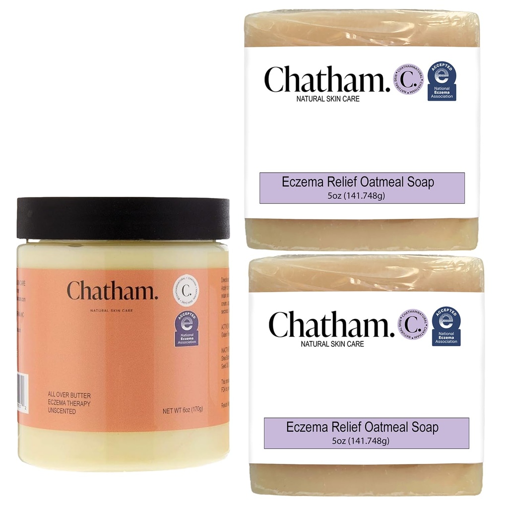 Chatham naturlig hudpleie Over smør Eczema terapi 6oz og 2 x Eczema relief såpe Barer 5oz Bundle | Med kolloidal glutenfri havregryn