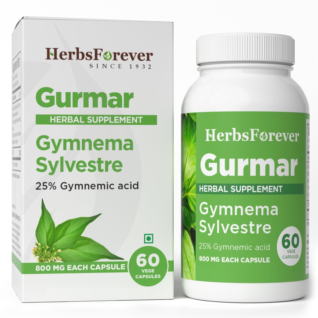 Herbsforever Gurmar Capsules | Gymnema Sylvestre Herbal Supplement | 7:1 Konsentrert ekstrakt | Støtter sunn livsstil | 60 Veg Kapsler | Ikke-GMO & Vegan