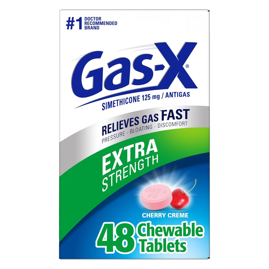 Gass-X ekstra styrke Chewable gass relief tabletter med simetikon 125 mg, Cherry - 48 greve