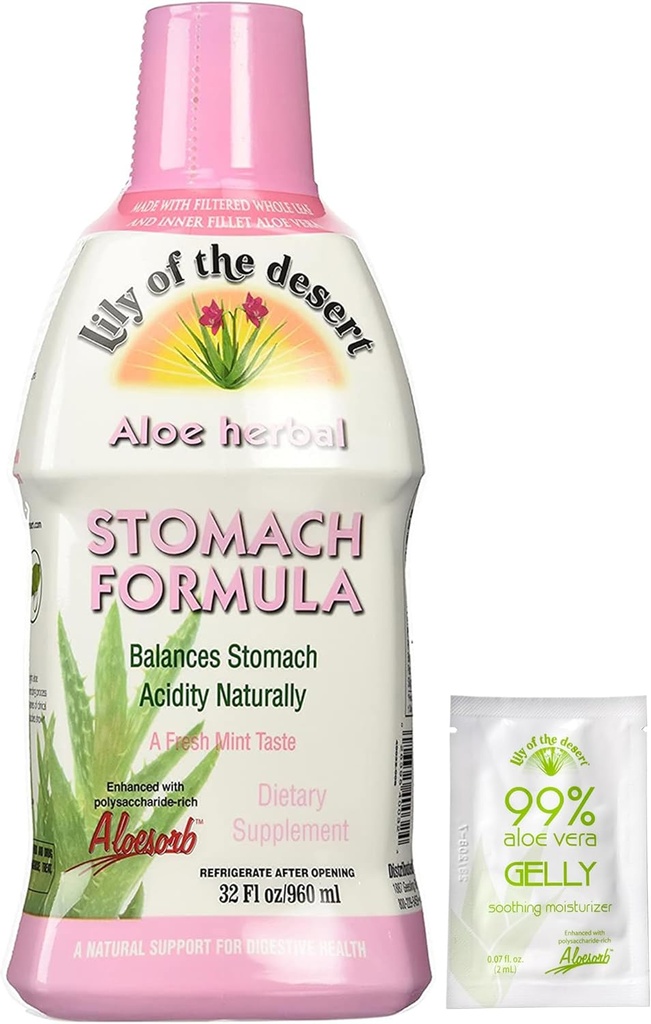 Lily of the Desert Magmach Formula, Organic Aloe Vera Juice med Slippery Elm, Kamille, Peppermynte, og Ginger for Gut Helse, Acid Reflux, Heartburn Relief, 32 Oz, Gelly Sachet Inkludert.