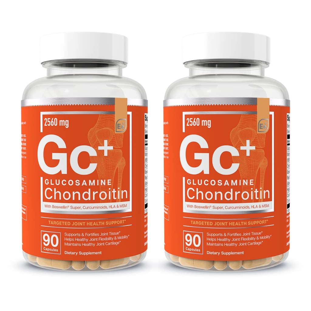 Viktige elementer Glukosamine Chondroitin MSM Boswellia Serrata Hyaluronsyre Supplement felles støtte Antioksidant Supplement for fleksibilitet - 180 kapsler (2-Pack)
