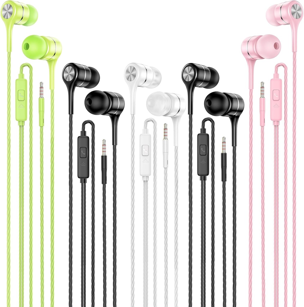 Trådet ørepropper med mikrofon 5 pakke, i øret hodetelefoner med kraftig bass, høy lydkvalitet øretelefoner kompatibel med iPad, Laptop, MP3, Android-smarttelefoner, passer alle 3,5 mm Jack-enhet