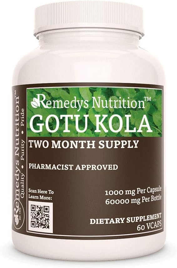 Remedys ernæring Gotu Kola (Brahmi) | 1000 mg, 60 Vegan Capsules Herbal kosttilskudd | To måneders forsyning