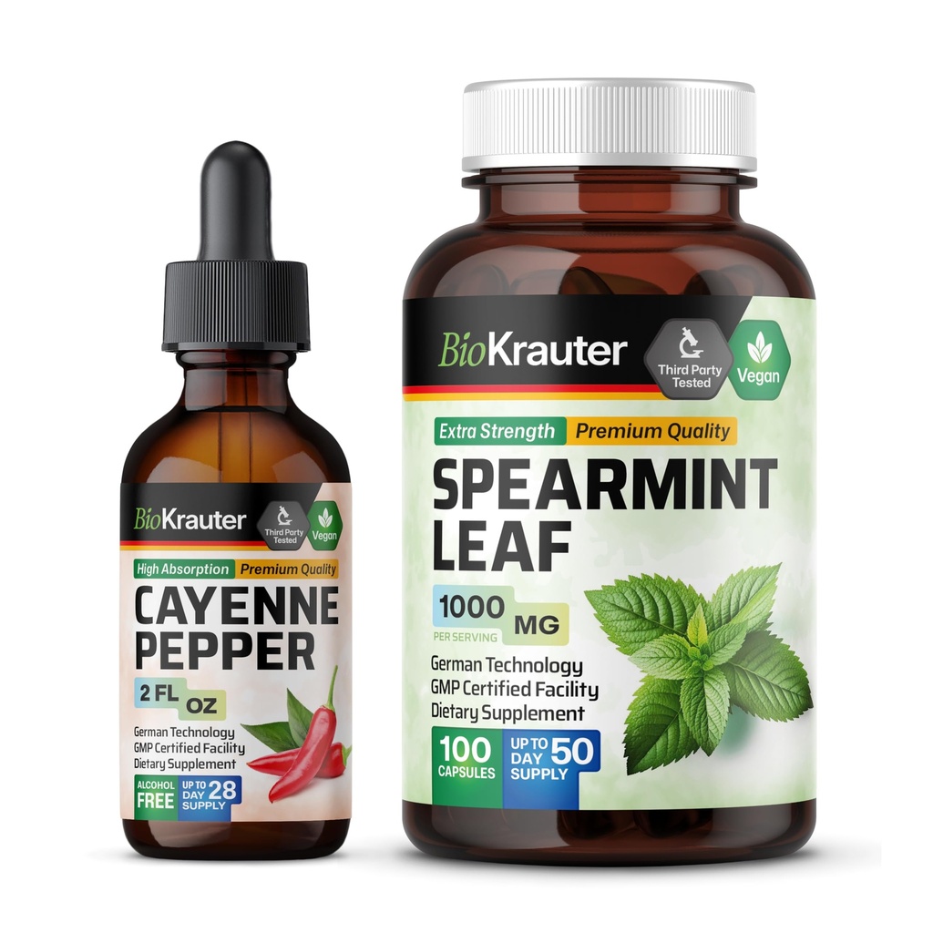 BIO KRAUTER Cayenne Pepper Tinktur 2 Fl. Oz. & Spearmint 100 kapsler