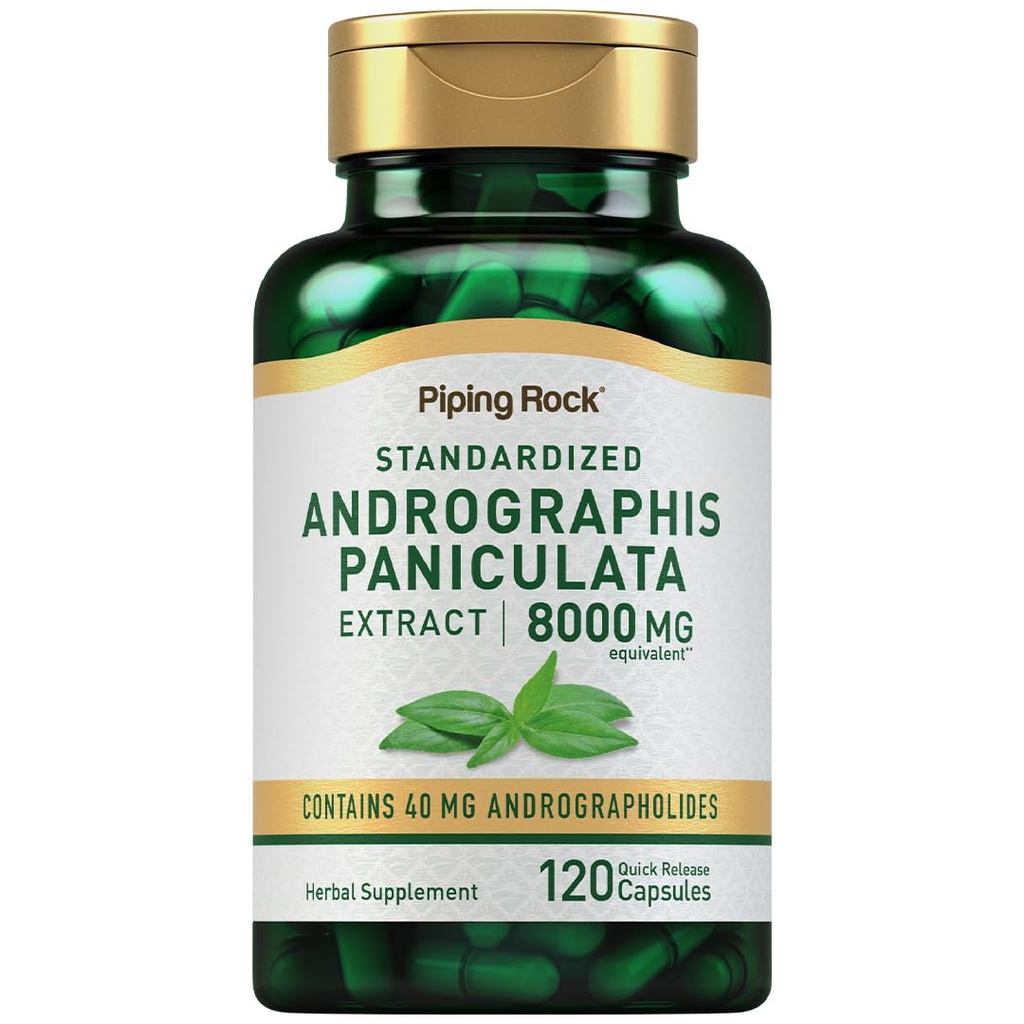 Piping Rock Andrographis Paniculata ekstrakt | 8000 mg | 120 kapsler | Standardisert Herbal Supplement | Ikke-GMO, Glutenfri