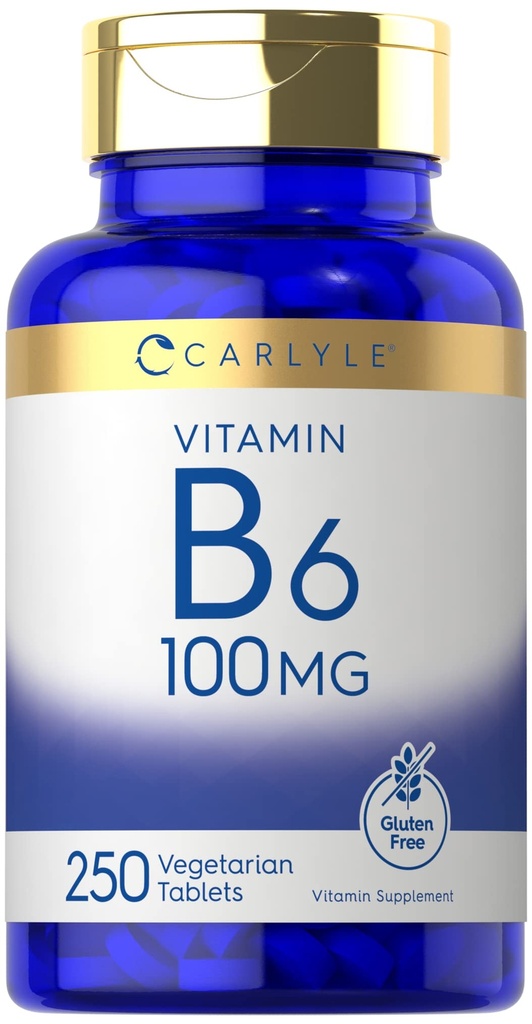 Carlyle Vitamin B6 100 mg | 250 tabletter | Pyridoksin hydroklorid Supplement | Vegetarisk, ikke-GMO, Glutenfri