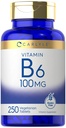 Carlyle Vitamin B6 100 mg | 250 tabletter | Pyridoksin hydroklorid Supplement | Vegetarisk, ikke-GMO, Glutenfri