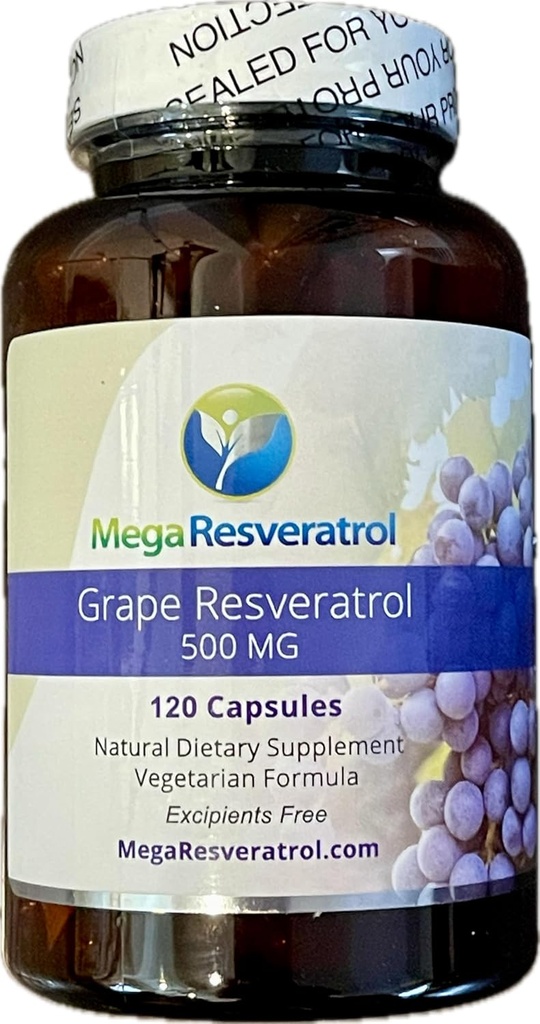 Mega Resveratrol Rød Grape hud, Piceid Resveratrol, Vannoppløselig / høy absorpsjon / Boosts Nitric Oxid. 500 mg per kapsel. Renhetssertifisert. Ingen giftige \"inaktive\" ingredienser. Keto, Vegan, ikke-GMO.
